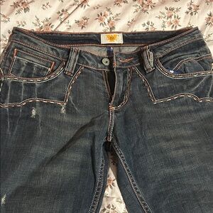 Antik Denim Blue Boot Cut Jeans with Contrast Stitching